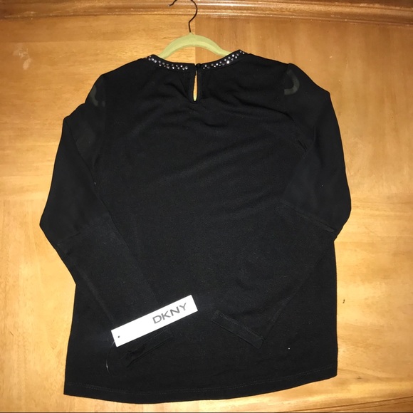 DKNY  Black Long Sleeve Top with Studs Girl Med - Picture 4 of 9